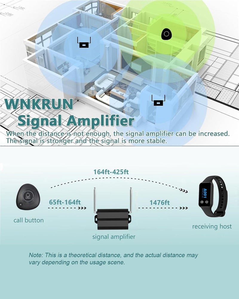 WNKRUN Wireless Restaurant Pager System Calling System with 1 Waterproof Watch Pager and 10 Call Buttons with Cancel Key - Image 5